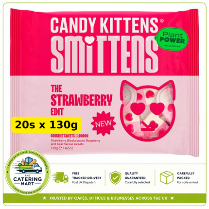 Candy Kittens Smittens Strawberry Edit wholesale case containing 10 x 130g bags of vegan gourmet sweets