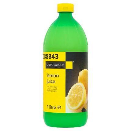 Chef's Larder Lemon Juice 1 Litre catering bottle for baking, desserts, sauces, dressings, marinades, drinks and professional kitchens