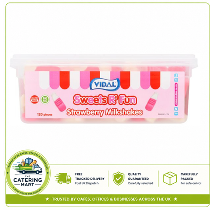Vidal Sweets R' Fun Strawberry Milkshakes 120 pieces 864g pack of soft chewy strawberry milkshake-shaped gummy sweets
