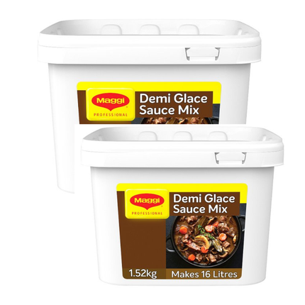 Maggi Professional Demi-Glace Sauce Mix wholesale case containing 2 x 1.52kg packs for preparing rich savoury sauce for steaks, beef, roasts, gravies and professional kitchens