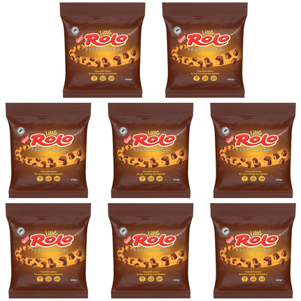 Rolo Little Professional wholesale case containing 8 x 400g packs of Rolo milk chocolate and caramel pieces for ice cream, brownies, cookies, cakes and desserts
