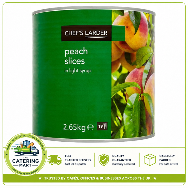 Chef's Larder Peach Slices in Light Syrup 2.65kg wholesale catering tin with approximately 1.5kg drained weight