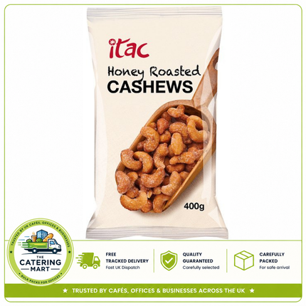 Itac Honey Roasted Cashews 400g pack of crunchy sweet roasted cashew nuts for snacking and catering
