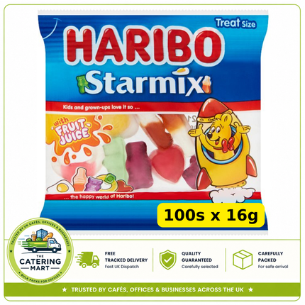 HARIBO Starmix Fruit and Cola Flavour Jelly and Foam Sweets wholesale bag containing 100 x 16g fun size packs