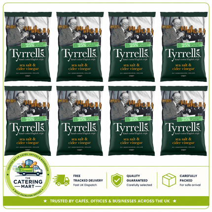 Tyrrells Sea Salt & Cider Vinegar Sharing Crisps wholesale case containing 8 x 150g bags