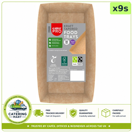 CaterPro 9 x 50 kraft tapered food trays for bulk wholesale takeaway and street food packaging