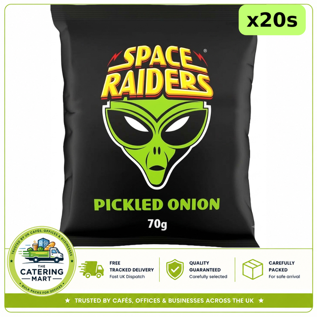 Space Raiders Pickled Onion Crisps wholesale case containing 20 x 70g bags