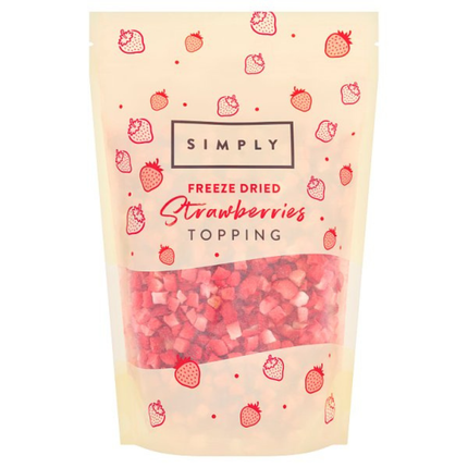 Simply Freeze Dried Strawberries Topping 130g pack of freeze-dried strawberry pieces for cakes, cupcakes, ice cream, cheesecakes and desserts