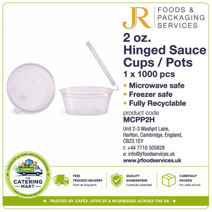 2oz Hinged Sauce Cups and Pots 1000pcs wholesale pack with attached lids