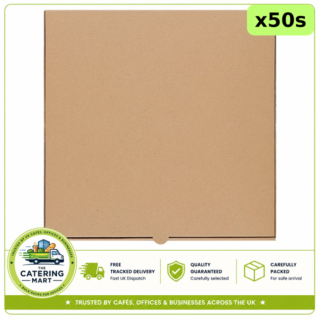 50 JR Foods 14 inch plain brown pizza boxes for wholesale takeaway and pizza delivery packaging