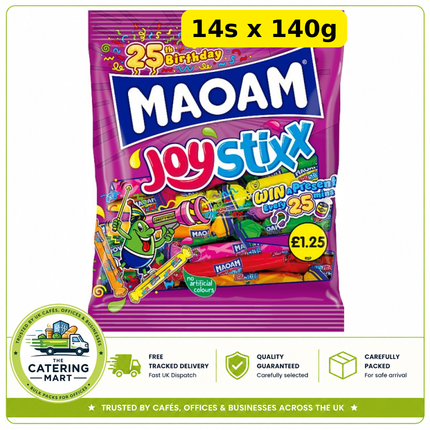 MAOAM Joystixx Fruit and Cola Flavour Chewy Sweets 14 x 140g wholesale case of sharing bags