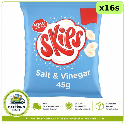 Skips Salt & Vinegar Crisps wholesale case containing 16 x 45g individual snack packs