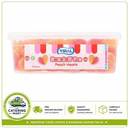Vidal Sweets R' Fun Peach Hearts 120 pieces 780g pack of soft chewy peach flavour heart-shaped sweets