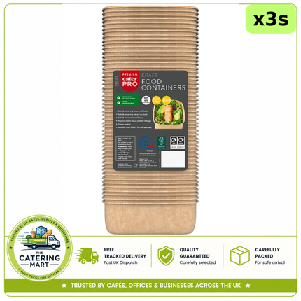 CaterPro Premium 3 x 50 kraft food containers 650ml, 150 containers for takeaway and catering