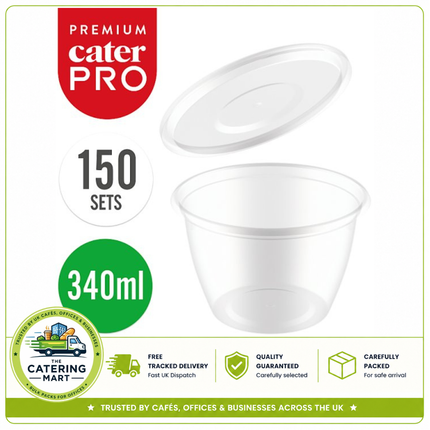 CaterPro Premium 150 plastic PP deli pots with lids 340ml wholesale food packaging