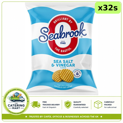 Seabrook Sea Salt & Vinegar Crinkle Cut Crisps wholesale case containing 32 x 31.8g individual packs