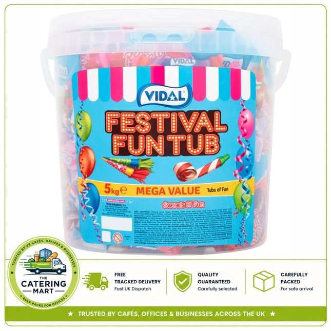 Vidal Festival Fun Tub Mega Value 5kg containing assorted colourful sweets for wholesale confectionery displays