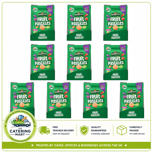 Rowntree's Fruit Pastilles Sweets wholesale case containing 10 x 143g sharing bags of chewy fruit flavour sweets