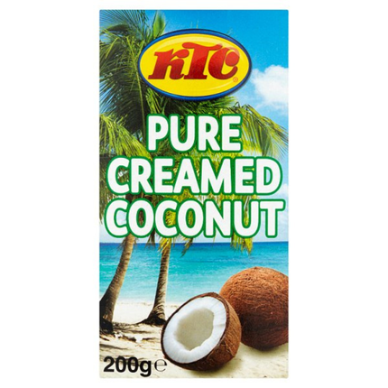 KTC Pure Creamed Coconut 200g pack of rich coconut ingredient for curries, sauces, soups, desserts and Asian and Caribbean-inspired cooking
