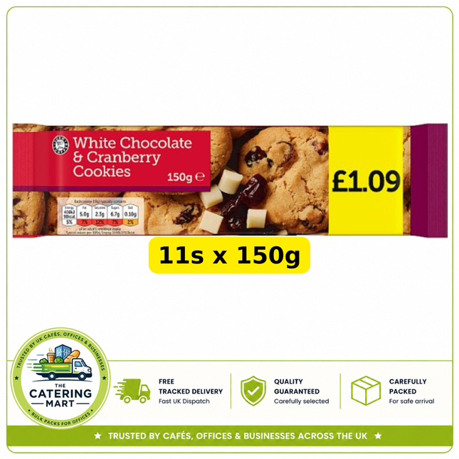 Euro Shopper White Chocolate and Cranberry Cookies wholesale case containing 11 x 150g packs