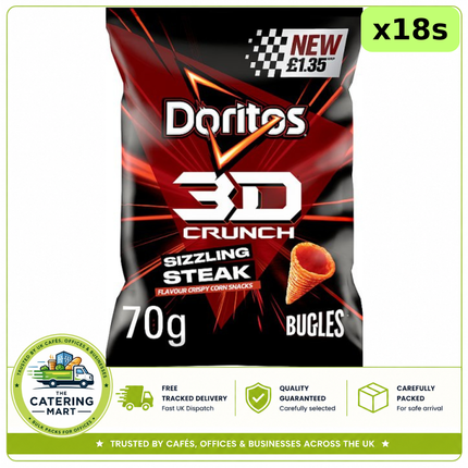 Doritos 3D Crunch Sizzling Steak Crisps 18 x 70g bulk wholesale crisps