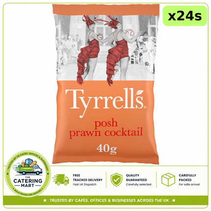 Tyrrells Posh Prawn Cocktail Crisps wholesale case containing 24 x 40g individual bags