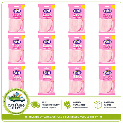 Fini Strawberry In & Out Tubes wholesale case containing 12 x 140g tubs of strawberry flavour sweets