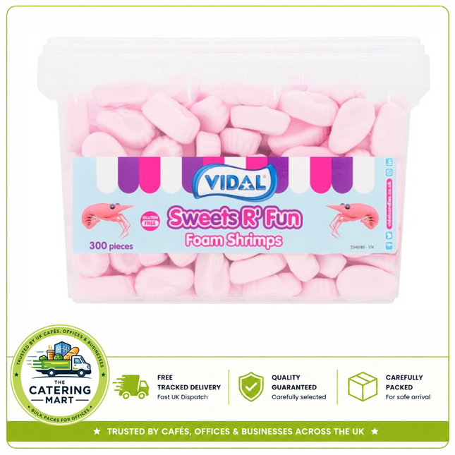 Vidal Sweets R' Fun Foam Shrimps 300 pieces 840g pack of soft chewy foam shrimp-shaped sweets
