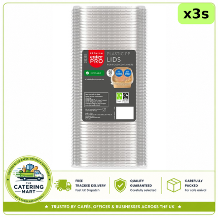 CaterPro Premium 3 x 50 plastic PP lids for 500ml and 650ml food containers, 150 lids