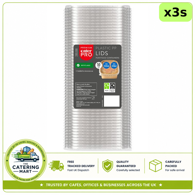 CaterPro Premium 3 x 50 plastic PP lids for 500ml and 650ml food containers, 150 lids