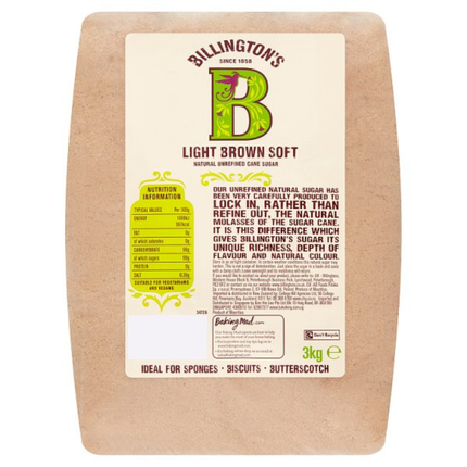 Billington's Light Brown Soft Natural Unrefined Cane Sugar 3kg wholesale catering pack of soft brown cane sugar