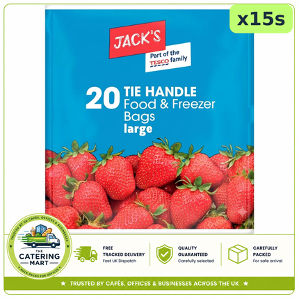 Jack's 20 Tie Handle Large Food & Freezer Bags case of 15 wholesale catering bags