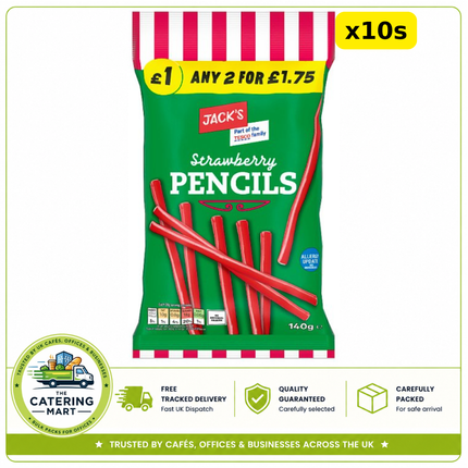 Jack's Strawberry Pencils 10 x 140g wholesale case of strawberry flavour chewy pencil sweets
