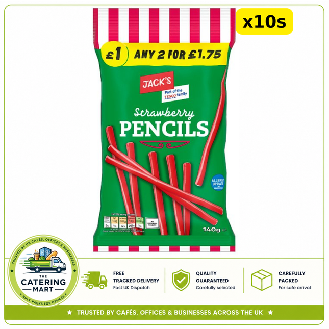 Jack's Strawberry Pencils 10 x 140g wholesale case of strawberry flavour chewy pencil sweets