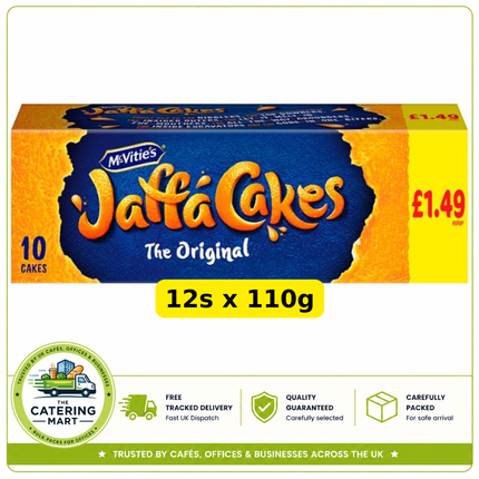 McVitie's Jaffa Cakes Original wholesale case containing 12 x 110g packs of chocolate orange Jaffa Cakes