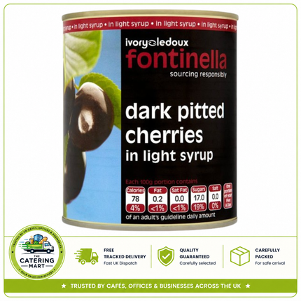 Fontinella Dark Pitted Cherries in Light Syrup 810g wholesale catering can of pitted dark cherries