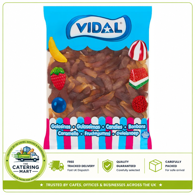 Vidal Cola Bottles 1kg wholesale bag containing soft and chewy cola flavour gummy sweets