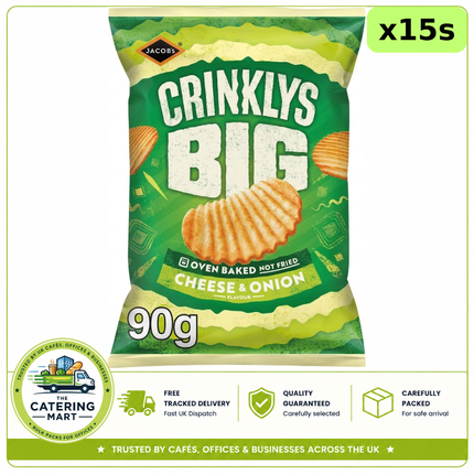 Jacob's Crinklys Big Cheese & Onion Flavour wholesale case containing 15 x 90g snack packs
