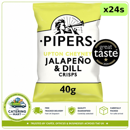 Pipers Upton Cheyney Jalapeño & Dill Crisps wholesale case containing 24 x 40g individual packs
