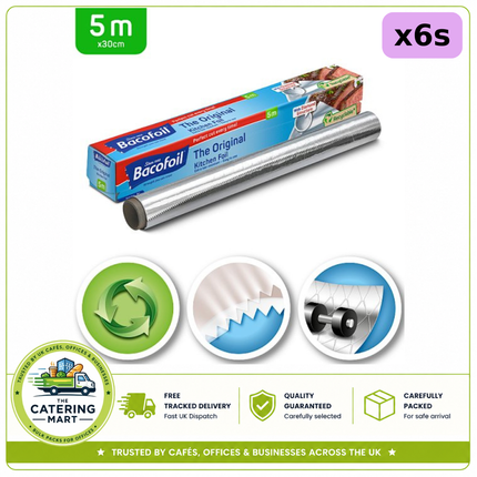 Bacofoil The Original Kitchen Foil wholesale case containing 6 rolls of 5m x 30cm foil with easy-cut system