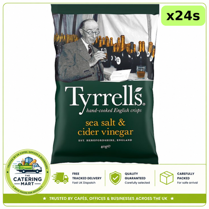 Tyrrells Sea Salt & Cider Vinegar Crisps wholesale case containing 24 x 40g individual bags