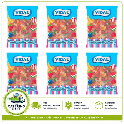 Vidal Jelly Bears wholesale case containing 6 x 1kg bags of colourful soft chewy gummy bear sweets