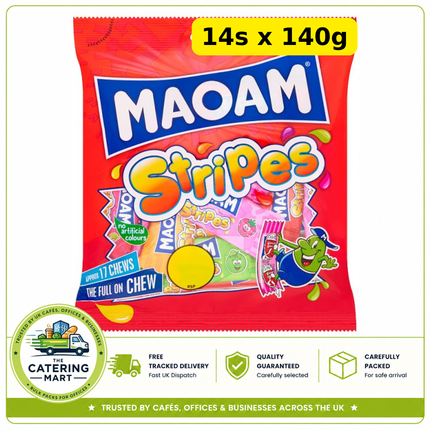 MAOAM Stripes Fruit and Cola Flavour Chewy Sweets 14 x 140g wholesale case of sharing bags