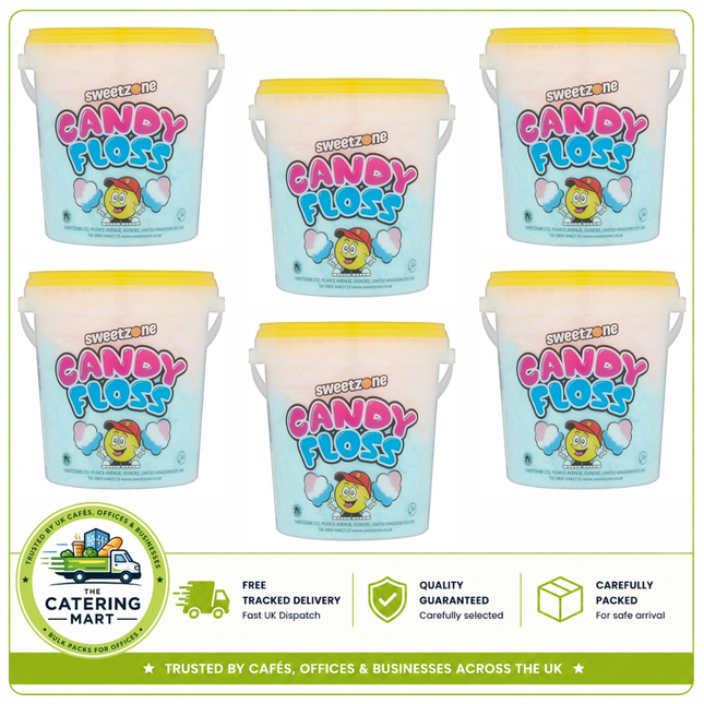 SweetZone Candy Floss wholesale case containing 6 x 50g packs of fluffy spun sugar confectionery