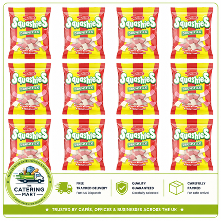 Swizzels Squashies Original Raspberry and Milk wholesale case containing 12 x 140g bags of soft chewy sweets