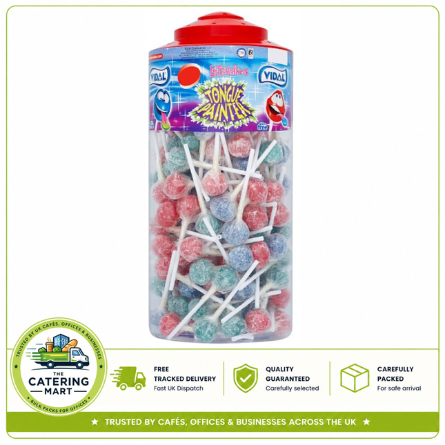 Vidal Lotta Lollies Tongue Painter wholesale pack containing 150 colourful tongue painting lollipops