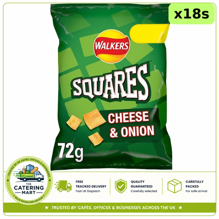 Walkers Squares Cheese & Onion Crisps 18 x 72g bulk wholesale case
