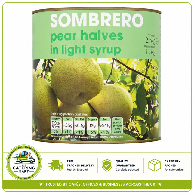 Sombrero Pear Halves in Light Syrup 2.5kg wholesale catering can of pear halves