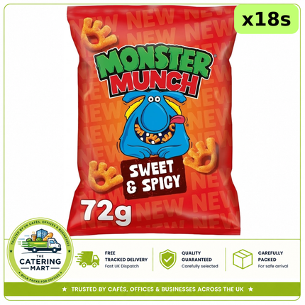 Walkers Monster Munch Sweet & Spicy Snacks wholesale case containing 18 x 72g individual snack packs