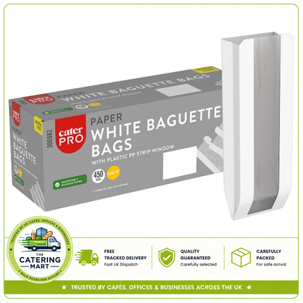 CaterPro 450 White Paper Baguette Bags with Plastic PP Strip Window wholesale pack